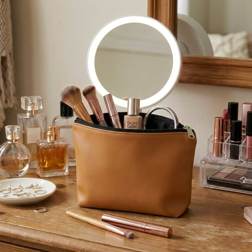 Leather - Peanut Brown Cosmetic Pouch Trendy Home