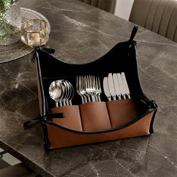 Leather - Burnt Cinnamon Cutlery Tray Trendy Home