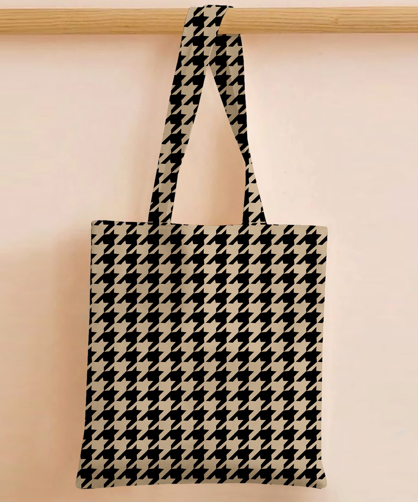 Printed - Beige Houndstooth Tote Bag Trendy Home