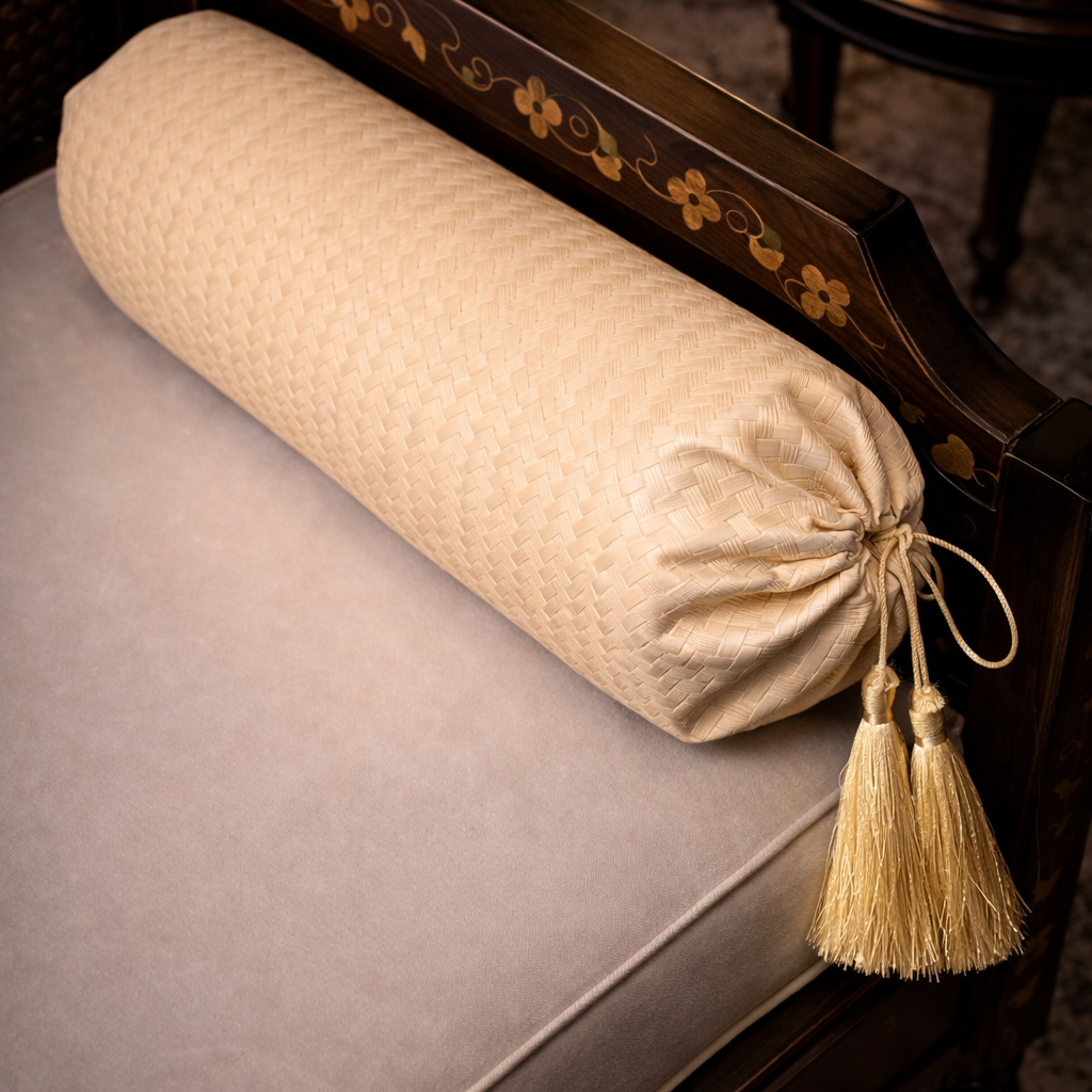 Patterned Leather - Beige Round Pillow Cover (pair) Trendy Home