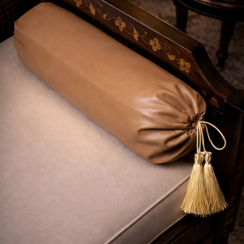 Leather - Peanut Brown Round Pillow (pair) Trendy Home