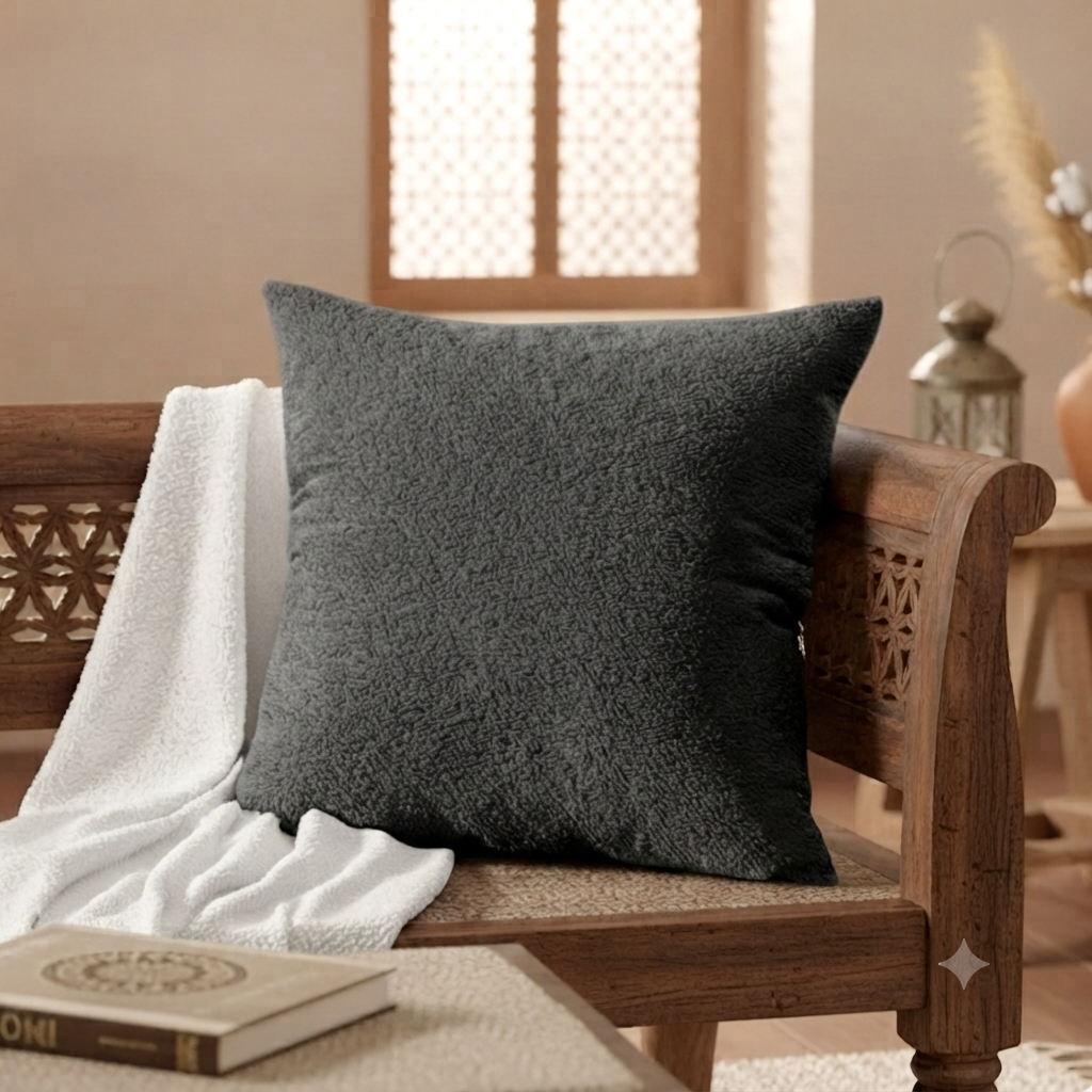 Teddy Fur - Charcoal Black Cushion Cover Trendy Home