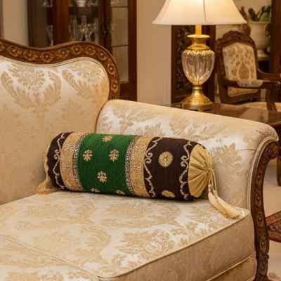 Hand Sequin - Brown Spinach Sofa Round PIllow Cover (pair) Trendy Home