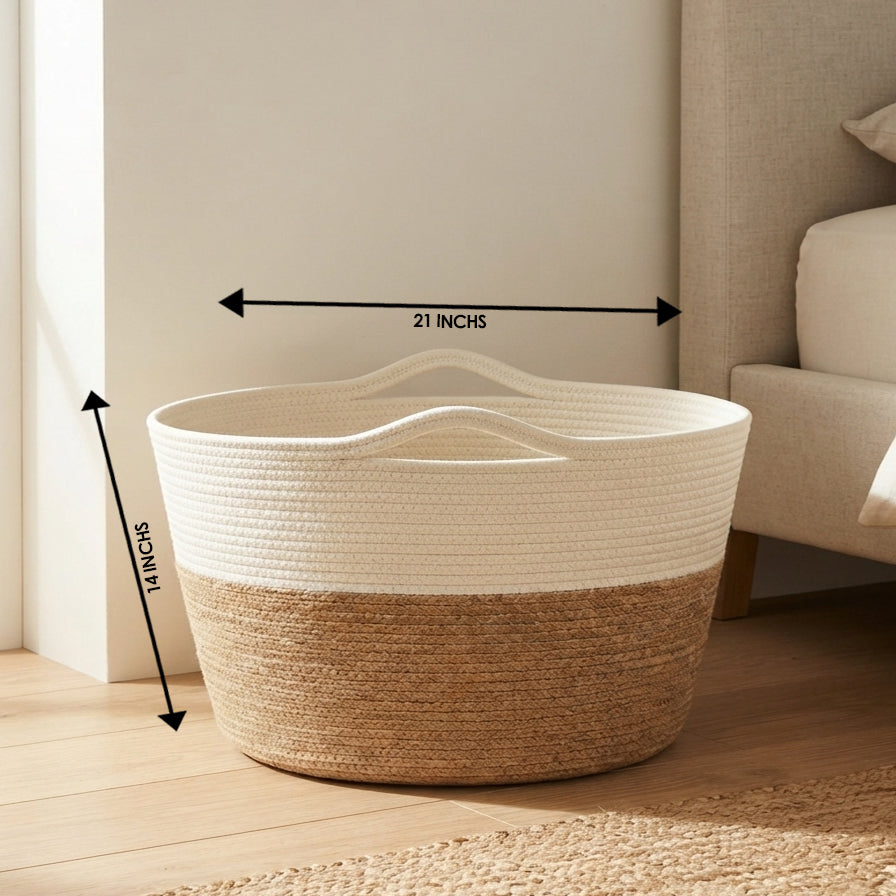 Handwoven - Jute White & Natural Storage Basket Trendy Home