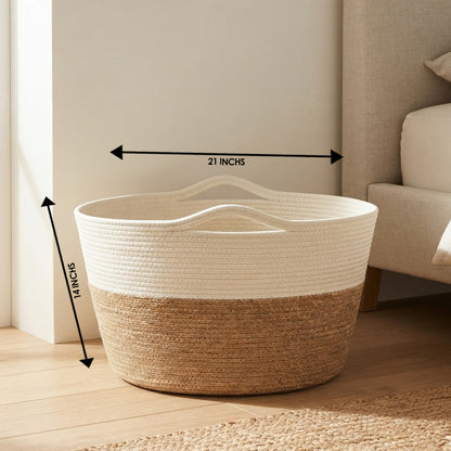 Handwoven - Jute White & Natural Storage Basket Trendy Home