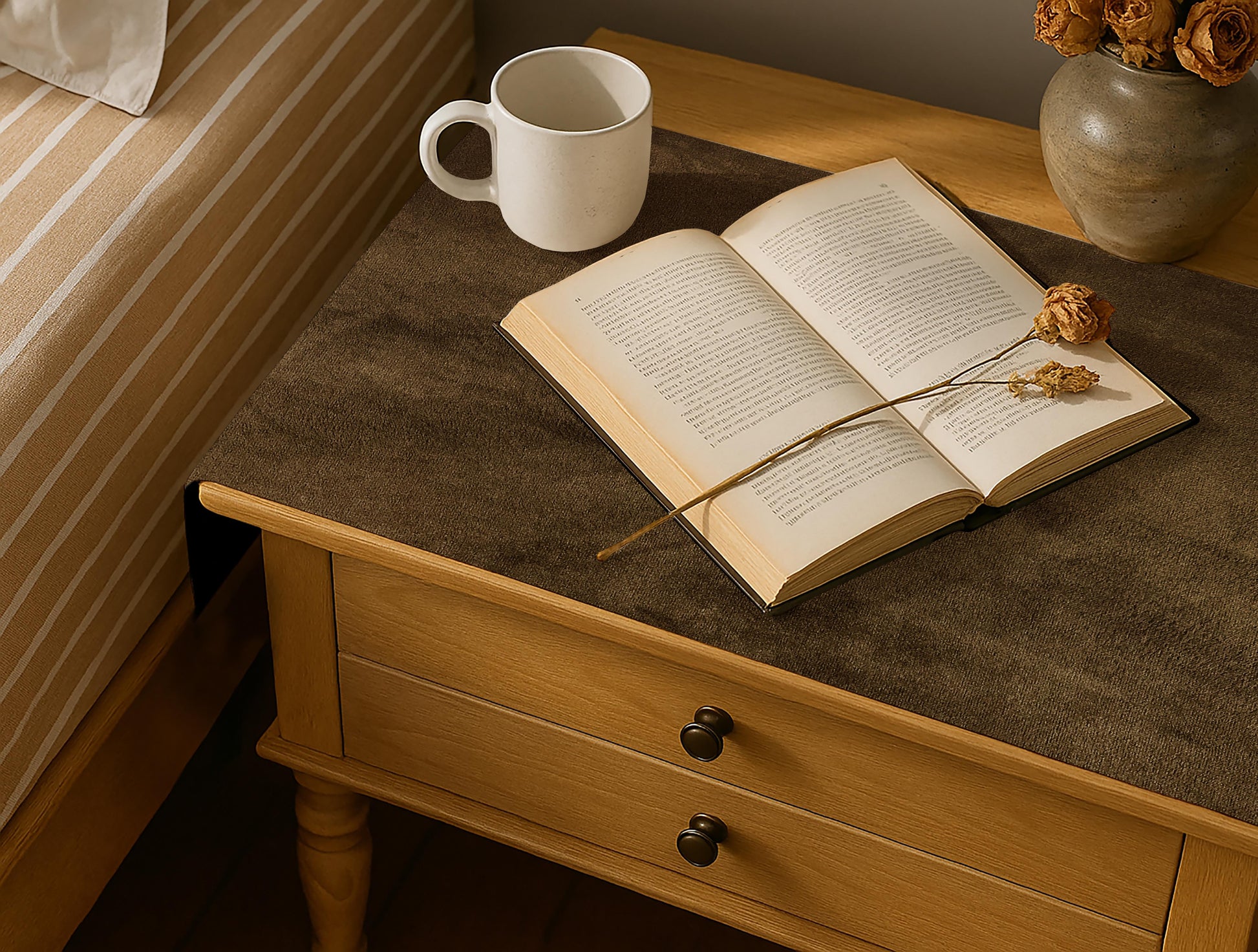 Malai Velvet - Olive Brown Bed Side Table Accent Trendy Home