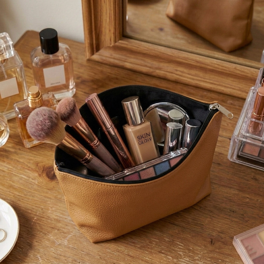 Leather - Peanut Brown Cosmetic Pouch