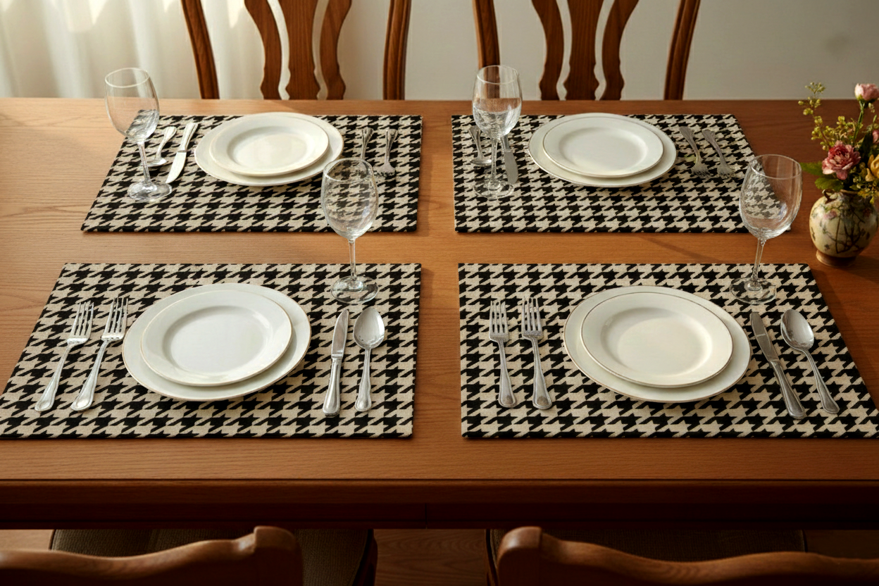 Printed - Beige Houndstooth Table Mat Trendy Home