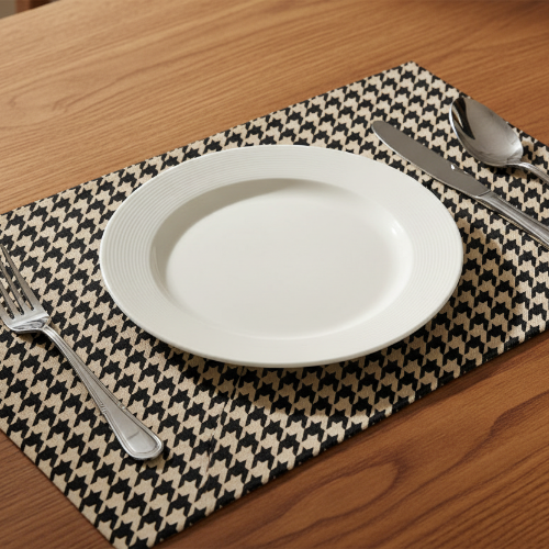 Printed - Beige Houndstooth Table Mat Trendy Home