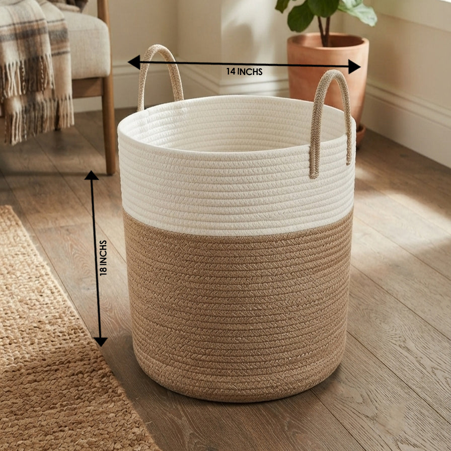 Handwoven - Jute White & Natural Laundry Basket Trendy Home