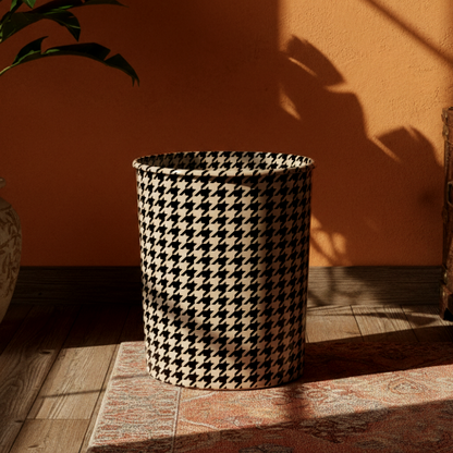 Printed - Beige Houndstooth Dustbin Trendy Home