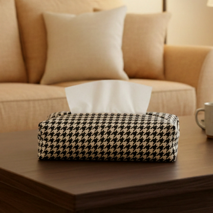 Printed - Beige Houndstooth Tissue Box Trendy Home