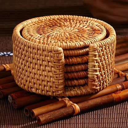 Handwoven Rattan Coaster Set Trendy Home