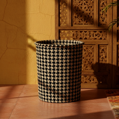 Printed - Beige Houndstooth Dustbin Trendy Home
