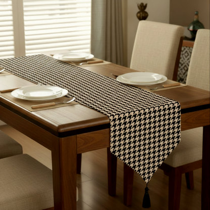 Printed - Beige Houndstooth Table Runner Trendy Home