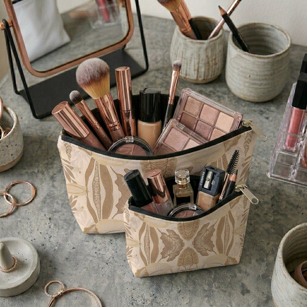 Printed - Sandy Beige Fern Cosmetic Pouch