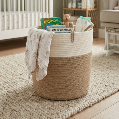 Handwoven - Jute White & Natural Laundry Basket Trendy Home