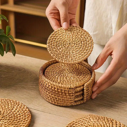 Handwoven Rattan Coaster Set Trendy Home