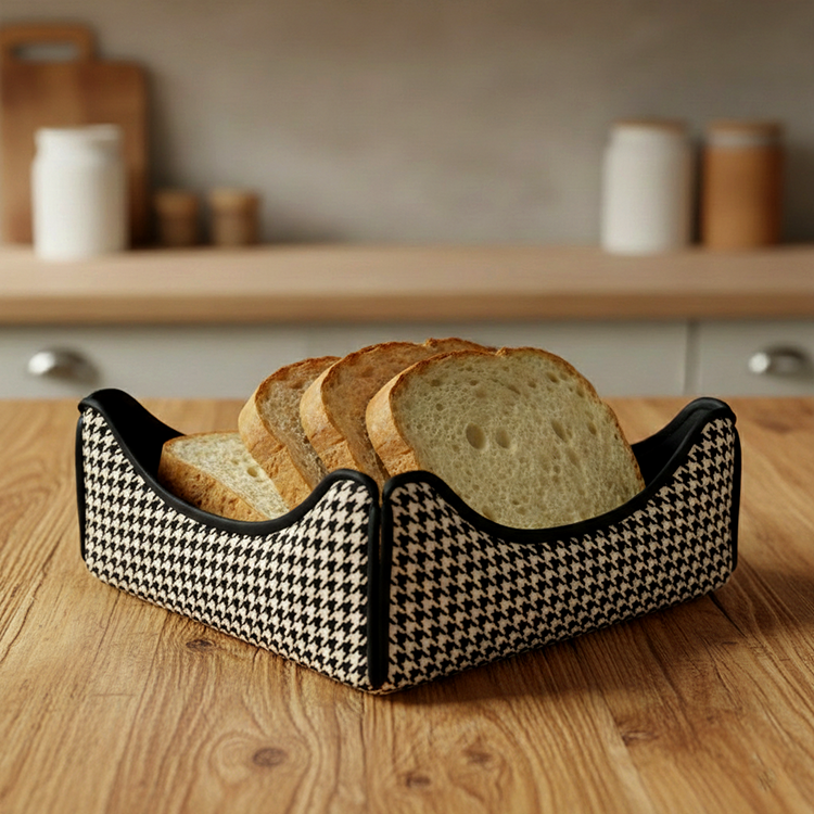 Printed - Beige Houndstooth Breadbasket Trendy Home