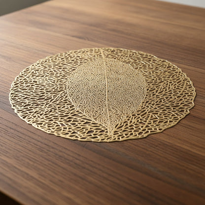 Pvc - Gold Autumn Leaf Decorative Charger Plate Trendy Home