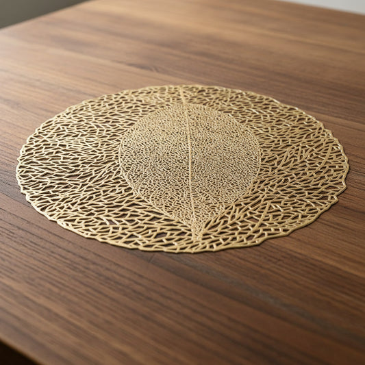 Pvc - Gold Autumn Leaf Decorative Charger Plate Trendy Home