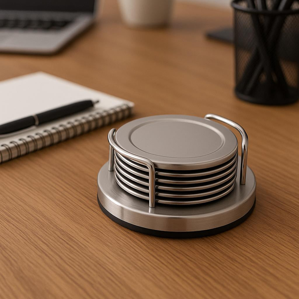Steel Silver Coaster Set Trendy Home