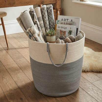 Handwoven - Jute Ivory & Grey Laundry Basket Trendy Home