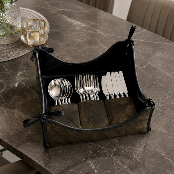 Malai Velvet - Olive Brown Cutlery Tray
