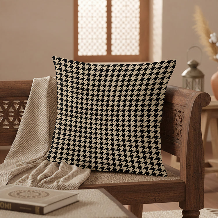 Printed - Beige Houndstooth Cushion Cover Trendy Home