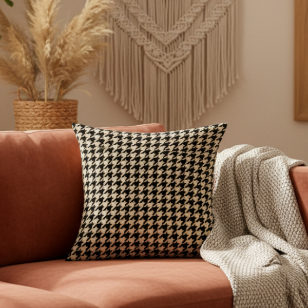 Printed - Beige Houndstooth Cushion Cover Trendy Home