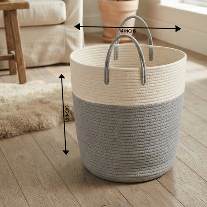 Handwoven - Jute Ivory & Grey Laundry Basket Trendy Home