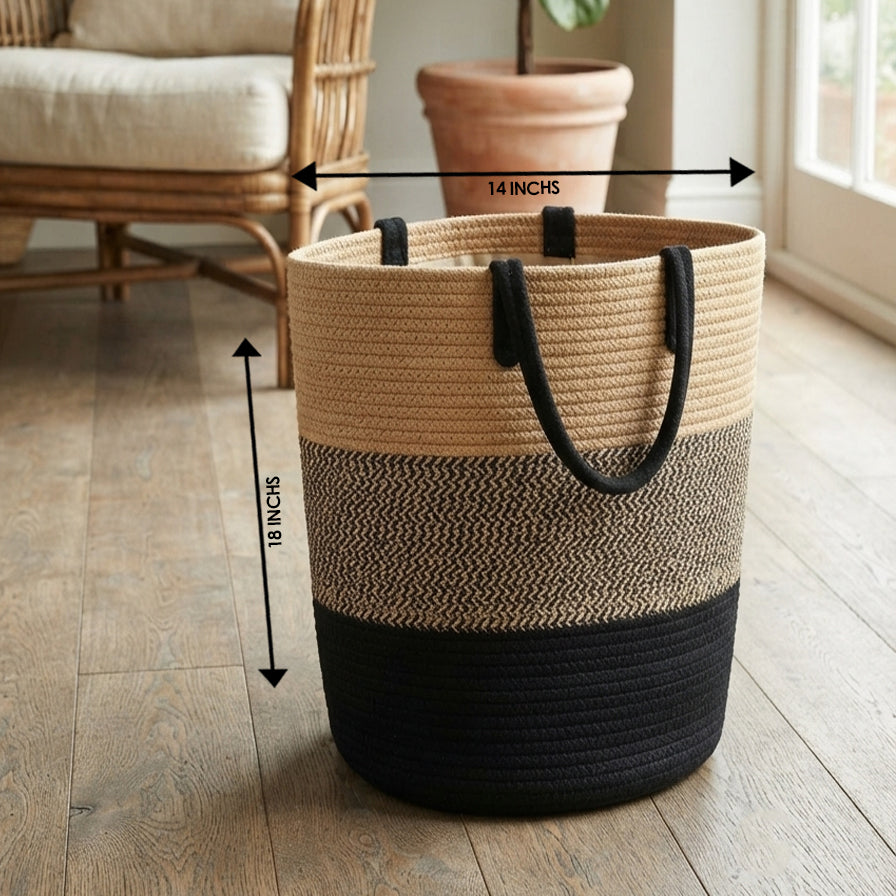 Handwoven - Jute Black & Natural Laundry Basket Trendy Home