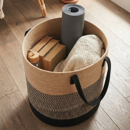 Handwoven - Jute Black & Natural Laundry Basket Trendy Home