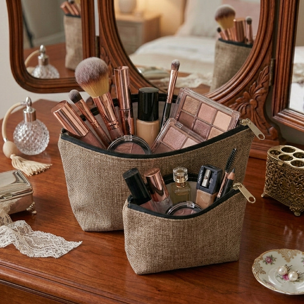 Fine Jute - Mud Cosmetic Pouch