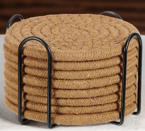 Handwoven Jute Brown Coaster Set Trendy Home