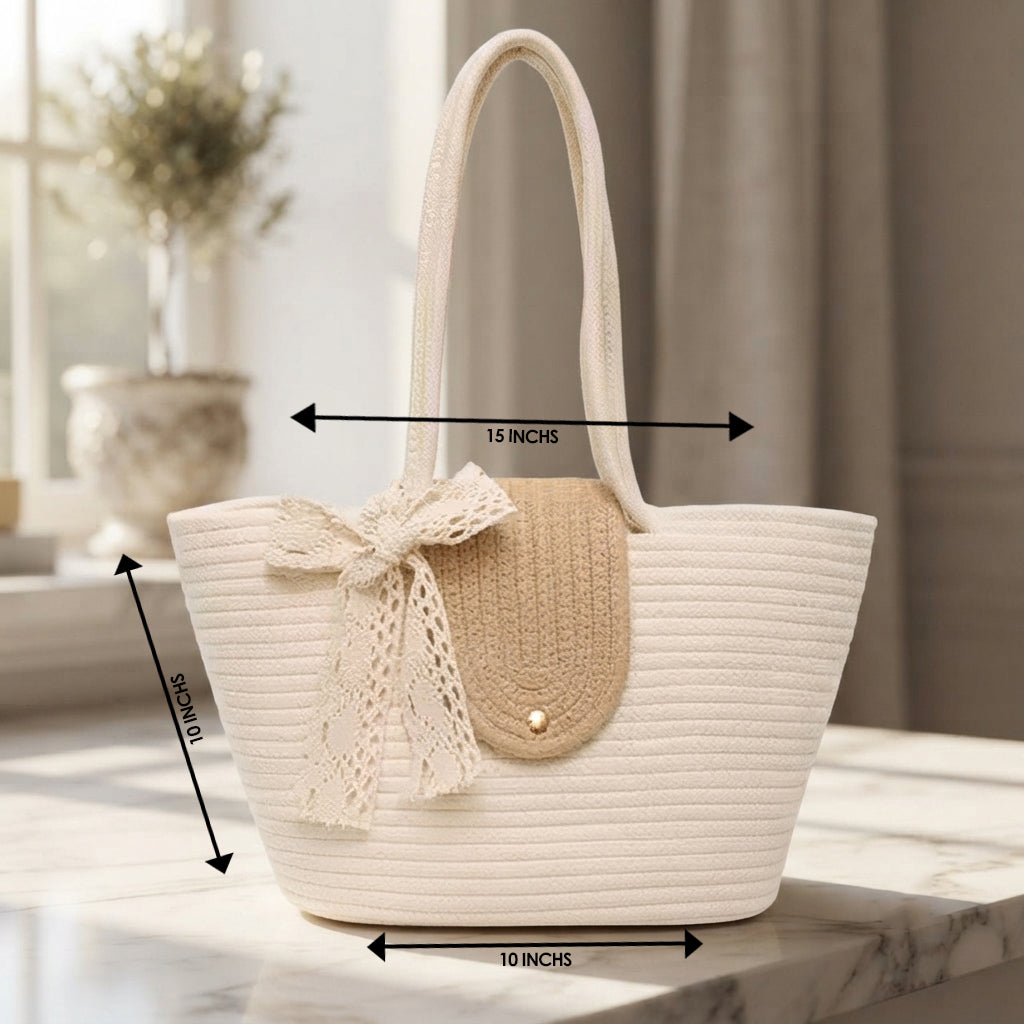 Handwoven - Ivory & Brown Beach Bag