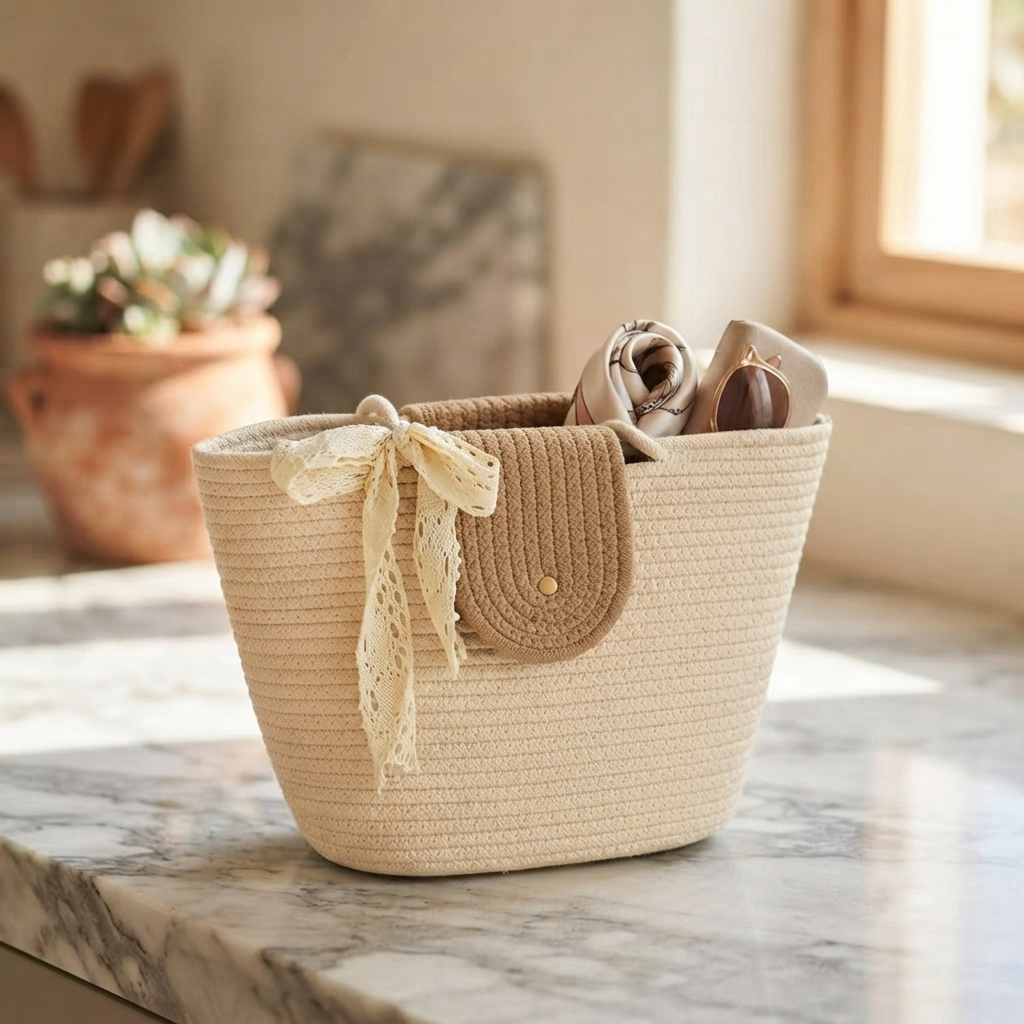 Handwoven - Ivory & Brown Beach Bag