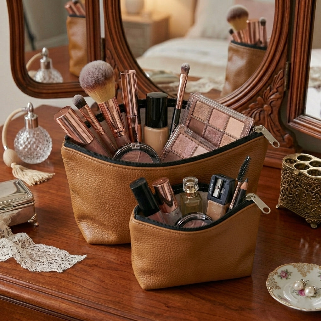 Leather - Peanut Brown Cosmetic Pouch