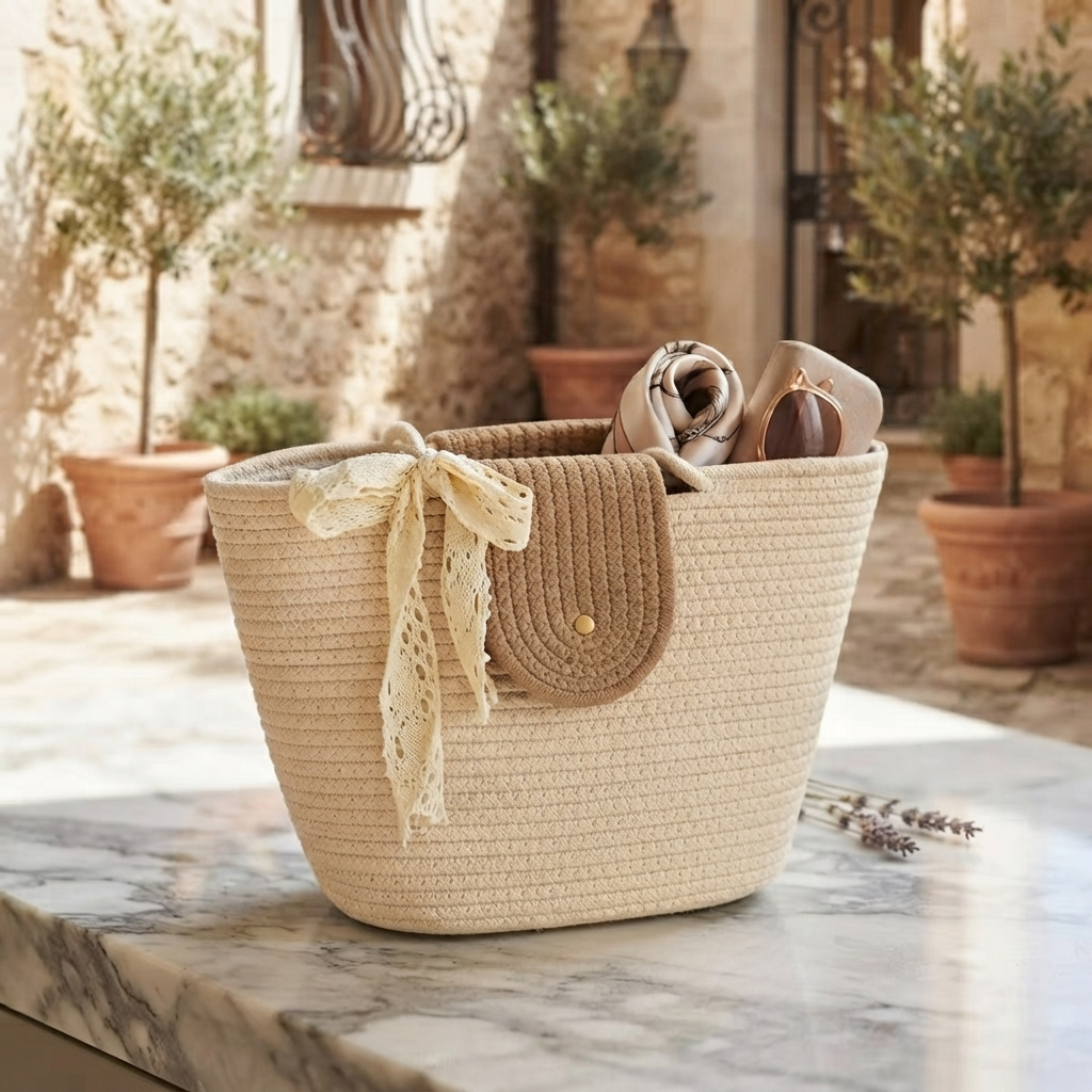 Handwoven - Ivory & Brown Beach Bag