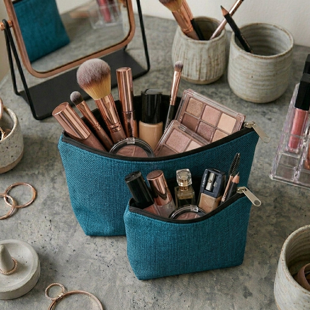 Fine Jute - Dark Turquoise Cosmetic Pouch