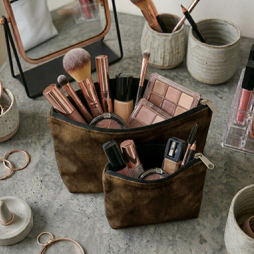 Malai Velvet - Olive Brown Cosmetic Pouch