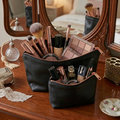 Leather - Black Cosmetic Pouch