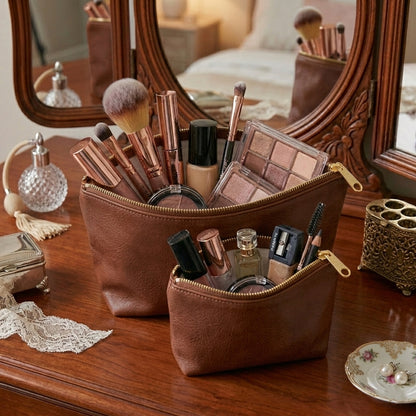Leather - Burnt Cinnamon Cosmetic Pouch