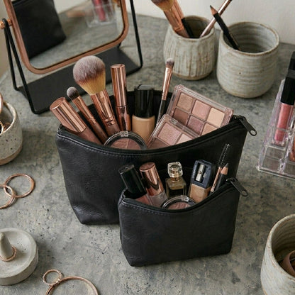 Leather - Black Cosmetic Pouch