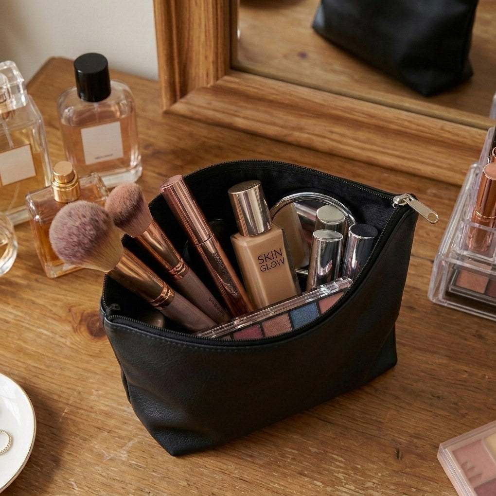 Leather - Black Cosmetic Pouch