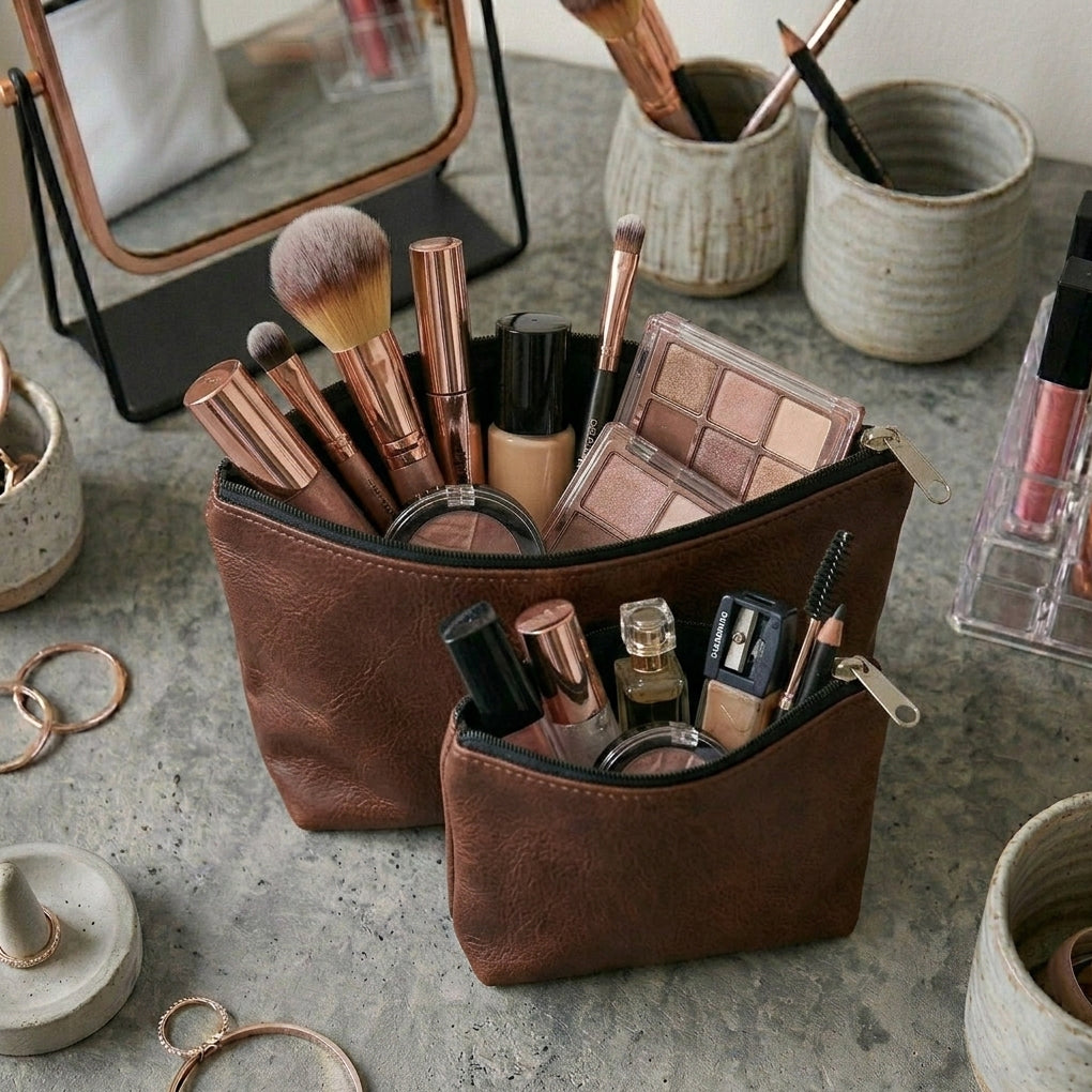 Leather - Burnt Cinnamon Cosmetic Pouch