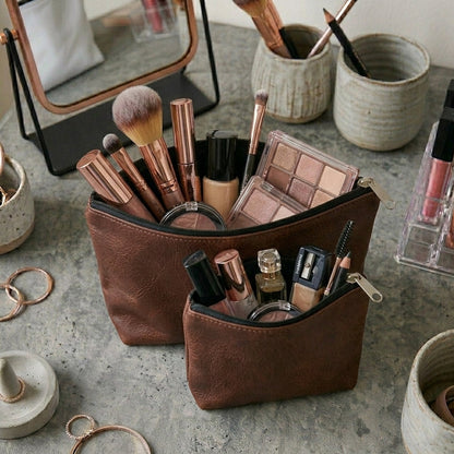 Leather - Burnt Cinnamon Cosmetic Pouch