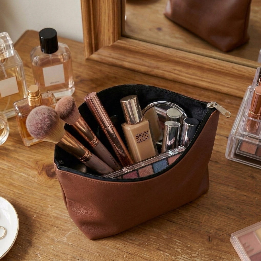 Leather - Burnt Cinnamon Cosmetic Pouch