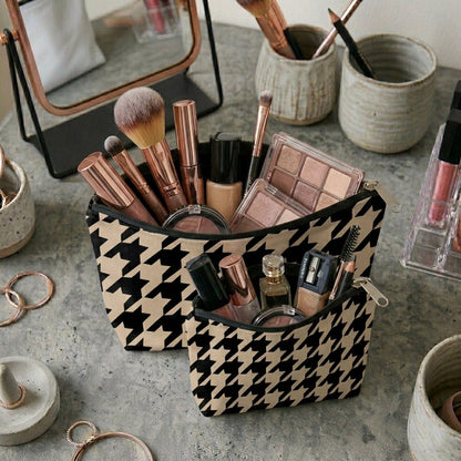Printed - Beige Houndstooth Cosmetic Pouch