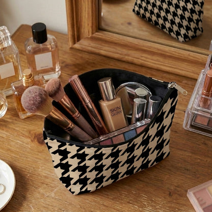 Printed - Beige Houndstooth Cosmetic Pouch